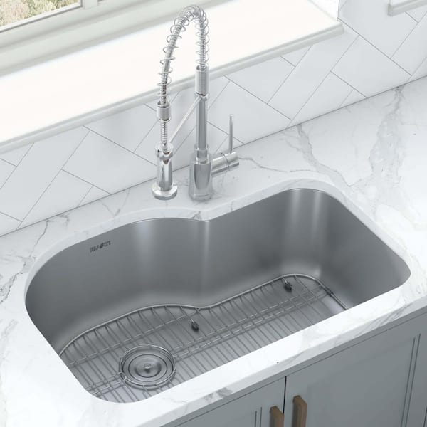 Parmi 32 in. Undermount Single Bowl 16-Gauge Stainless Steel Curved Kitchen Sink with Gently Rounded Corners