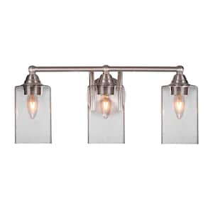 Madison 6.75 in. 3-Light Bath Bar, Brushed Nickel, Square Clear Bubble Glass Vanity Light