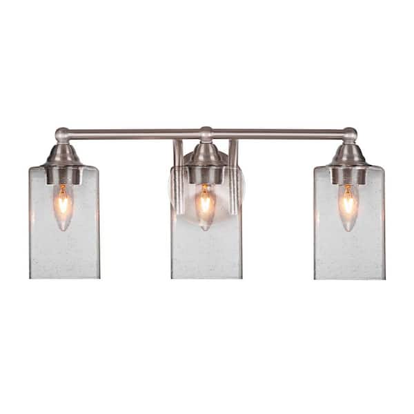 Madison 6.75 in. 3-Light Bath Bar, Brushed Nickel, Square Clear Bubble Glass Vanity Light