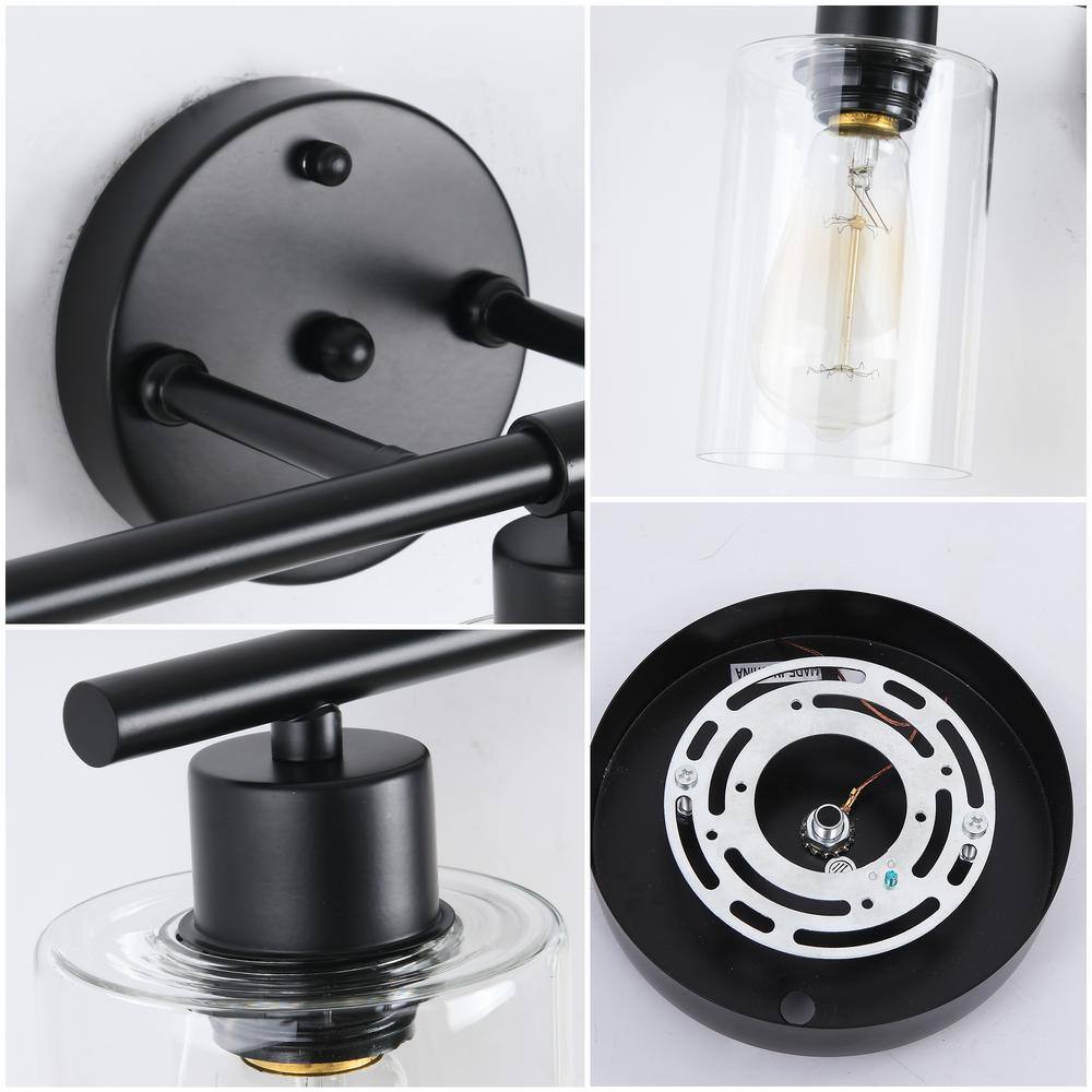 Black Metal 3-Light Vanity with Clear Glass Shades
