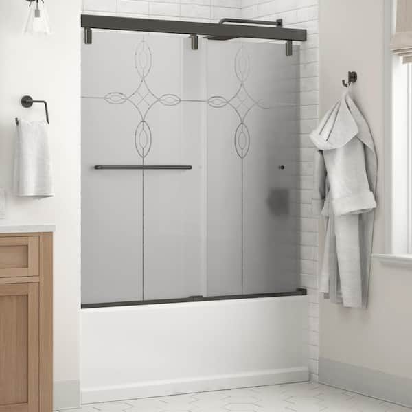 Simplicity 60 x 59-1/4 in. Frameless Mod Soft-Close Sliding Bathtub Door in Chrome with 1/4 in. (6mm) Niebla Glass