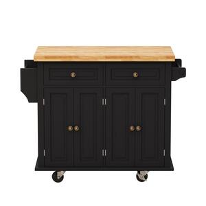 Black Wood 43.31 in. Kitchen Island with Drawer