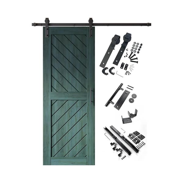 XT4 26 in. x 80 in. C-Panel Royal Pine Slanted Stripe Design Solid Pine Wood Sliding Barn Door with Hardware Kit