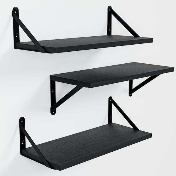 Unbranded 16.5 in. W x 7.3 in. D Black Decorative Wall Shelf (Set of 3)