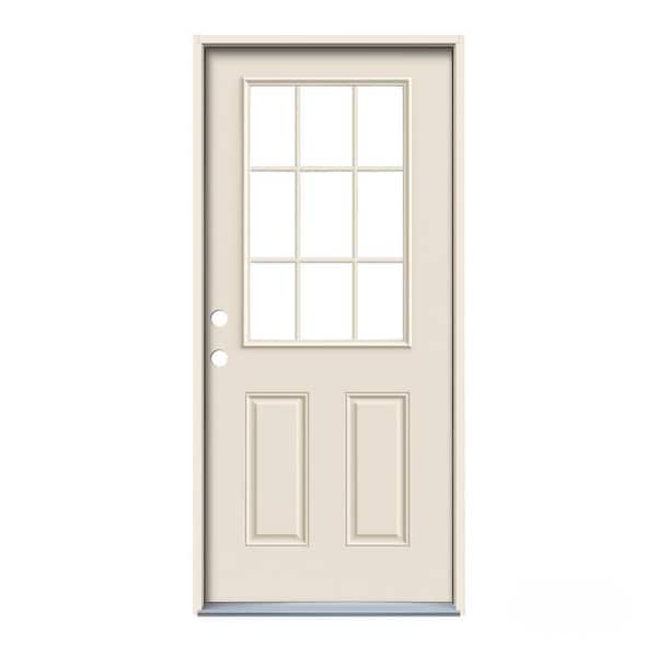JELD-WEN 32 in. x 80 in. 9 Lite Primed Steel Prehung Right-Hand Inswing Entry Door