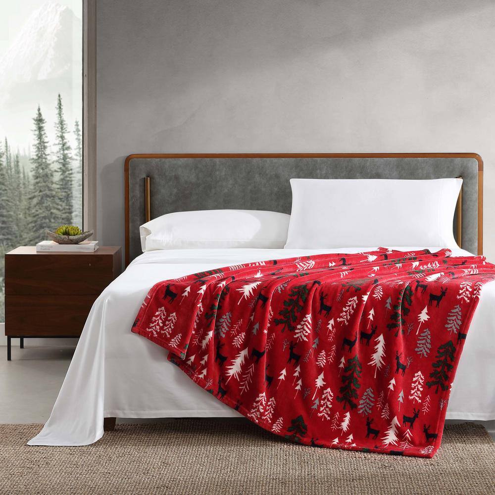 Red Deer Woods Reversible Fleece Throw Blanket 50" x 60"