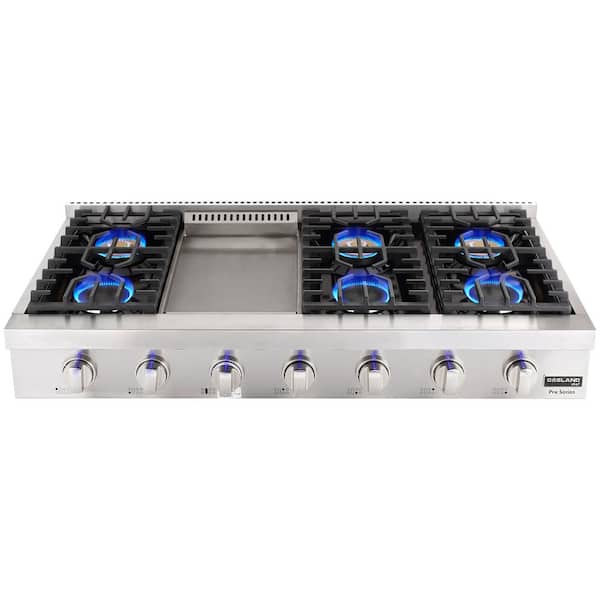 GASLAND Chef 48 in. Slide-In Natural Gas Rangetop Cooktop in Stainless Steel with 6 Sealed Burners and a Griddle