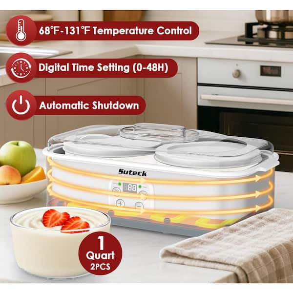 64 Ozs (2 Qt. ) LCD Display Yogurt Maker Machine with 2 Glass Jars with Adjustable Time & Temp Control in Silver