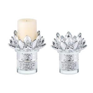 Crystal Candle Holders Set of 2, Silver Lotus Flower Holder, Ideal Decor for Table Centerpiece