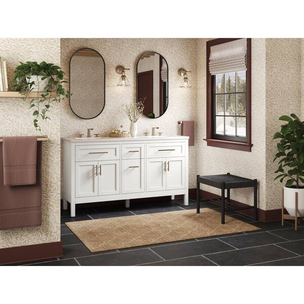 KOHLER Hadron 60.75in. Double Sink Freestanding White Bath Vanity with White Quartz Top Assembled