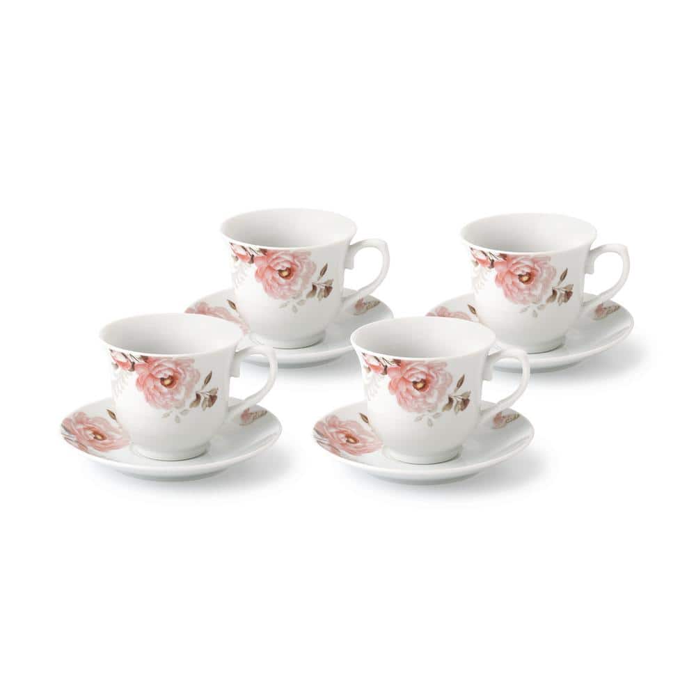 Lorren Home Trends Tea/Coffee Cup and Saucer Set (Set of 4), Pink