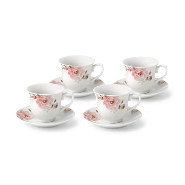 Lorren Home Trends Porcelain Tea/Coffee Set-Service for 4 Pink Floral and Butterfly Design