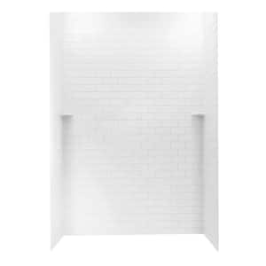 36 in. x 62 in. x 96 in. 3-piece Solid Surface Subway Tile Easy Up Adhesive Alcove Shower Surround in White