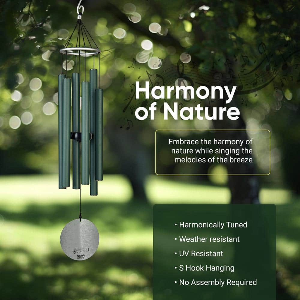 Forest Green 28" Rustproof Aluminum Outdoor Wind Chimes