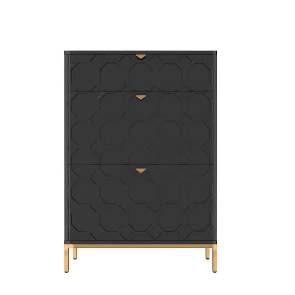 46.5 in.H x 31.5 in.W Black Shoe Storage Cabinet with Drawers and Golden Handle