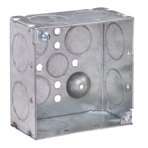 4 in. W x 2-1/8 in. D Steel Metallic Square Box with Eight 1 in. KO's, Two 1/2 in. KO's, Two 3/4 in. KO's 1-Pack