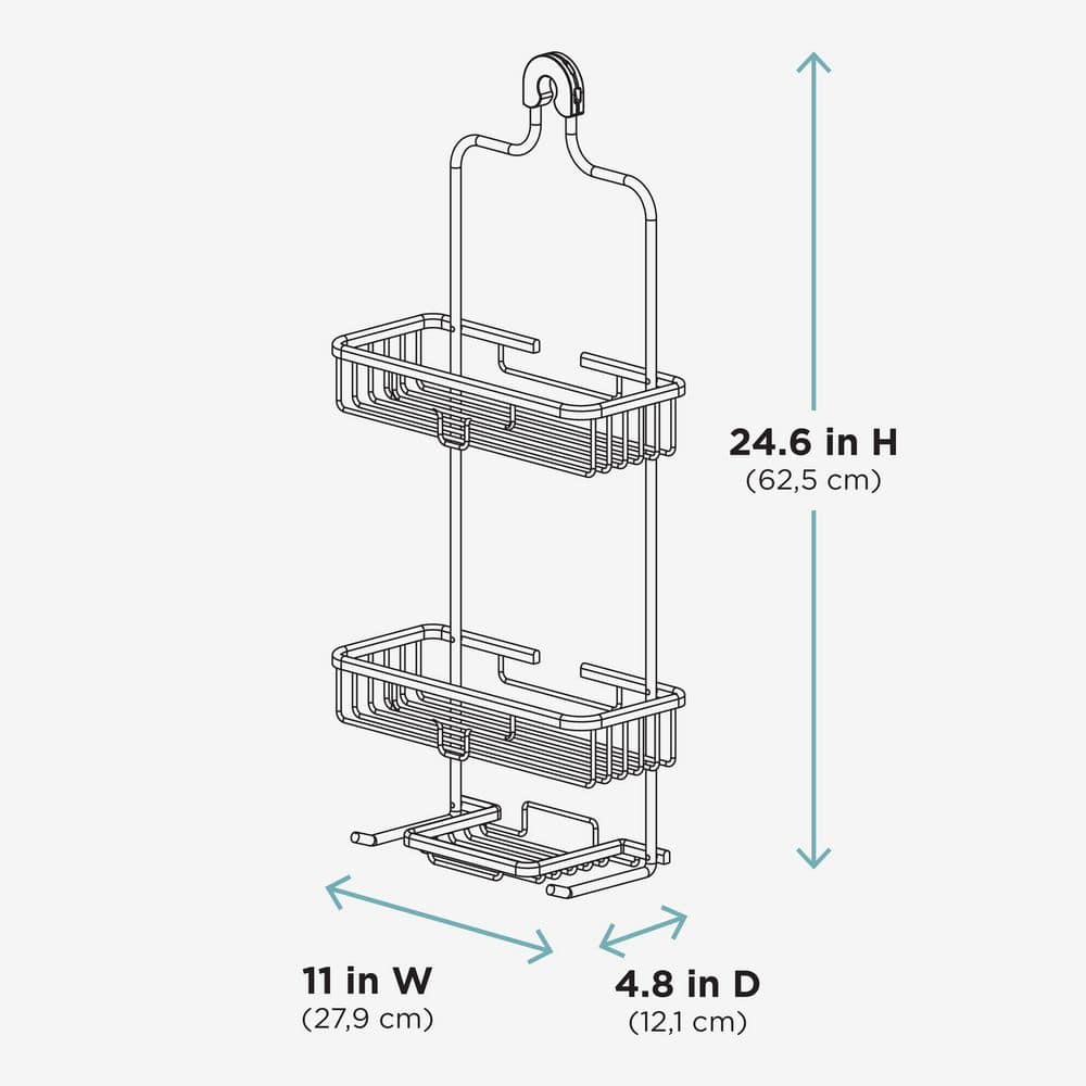 Large Satin Nickel Over-the-Shower Caddy with 2 Shelves