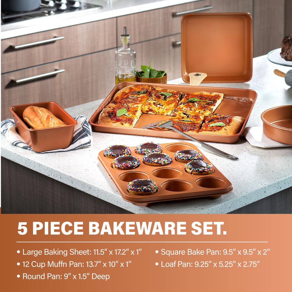 Hammered Copper 20-Piece Nonstick Aluminum Cookware and Bakeware Set