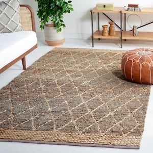 Natural Fiber Beige/Gray 5 ft. x 8 ft. Border Multi-Diamond Area Rug