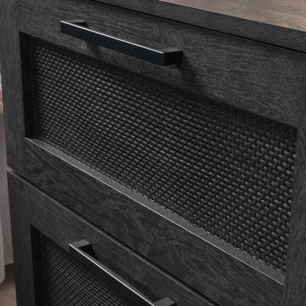 Raven Oak 2-Drawer Rattan Nightstand