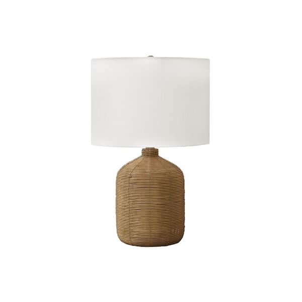Modern 23 in. H Table Lamp with Beige Shade, Brown Rattan