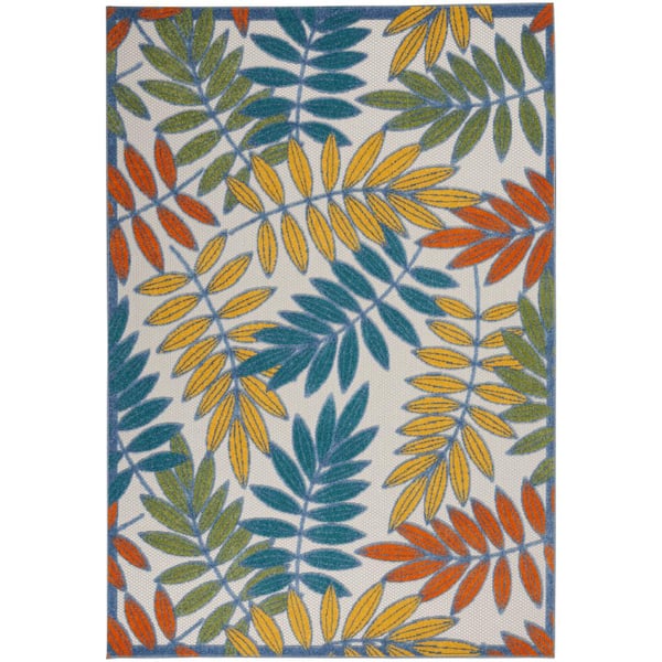 Aloha Ivory/Multi 5 ft. x 7 ft. Floral Modern Indoor/Outdoor Patio Area Rug
