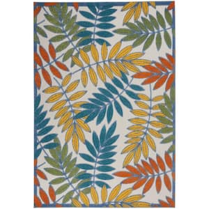 Aloha Ivory/Multi 6 ft. x 9 ft. Floral Modern Indoor/Outdoor Patio Area Rug