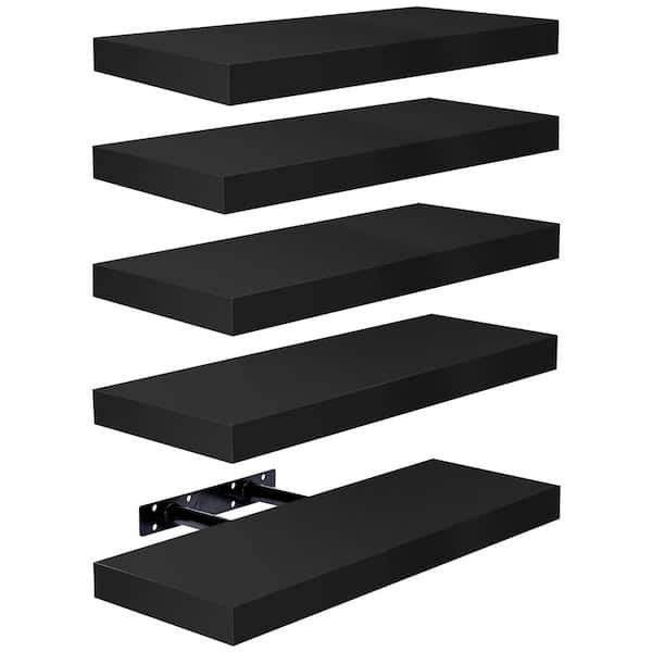 Floating Shelves, 16.25 in. W x 5.5 in. D Black Composite Decorative Wall Shelf, Wall Mounted for Home Decor (Set of 5)