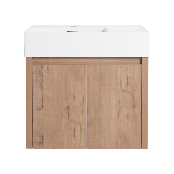 24 in. Wall-Mounted Single Oak Bath Vanity with White Resin Top Unassembled