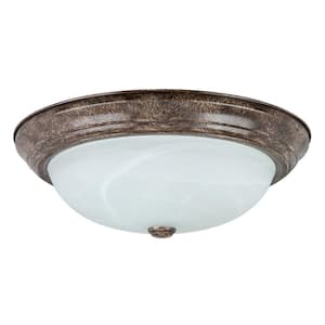 15 in. 3-Light Distressed Brown UL Listed Dome Shape Ceiling Flush Mount with Alabaster Glass