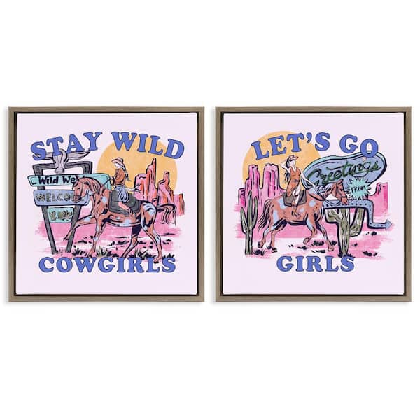 Pink Cowgirl Phrases by Melissa Wang 2-Pieces Brown Floater Frame Typography Graphic Art Print 18 in. x 18 in.