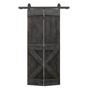 20 in. x 84 in. Mini X Series Solid Core Charcoal Black Stained DIY Wood Bi-Fold Barn Door with Sliding Hardware Kit