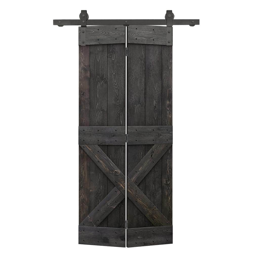 26 in. x 84 in. Mini X Series Charcoal Black Stained DIY Wood Bi-Fold Barn Door with Sliding Hardware Kit price history on PriceWatchPro