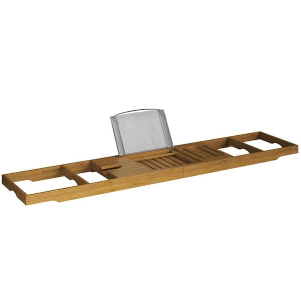 HOME-COMPLETE Acacia Bathtub Tray with Tablet Rest in Natural Wood