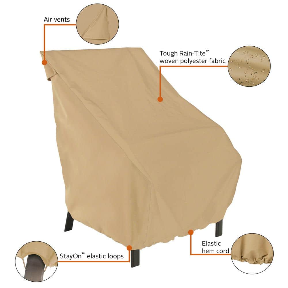 Beige Water-Resistant High Back Patio Chair Cover