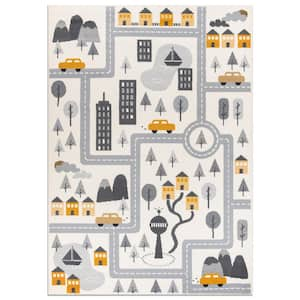 Adventureville Kids Play Road Cream 5 ft. x 7 ft. Area Rug