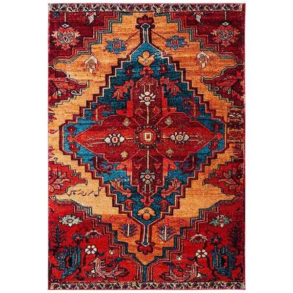 Vintage Hamadan 7 ft. x 9 ft. Red/Blue Medallion Area Rug