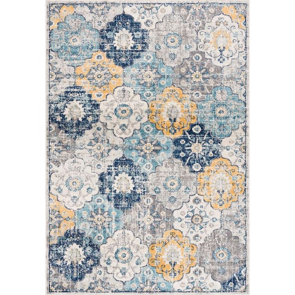 Savannah 2' x 2' (Exact Size: 2'3" x 2') Mid-Century Modern Indoor Doormat Rug, Blue Grey, Contemporary