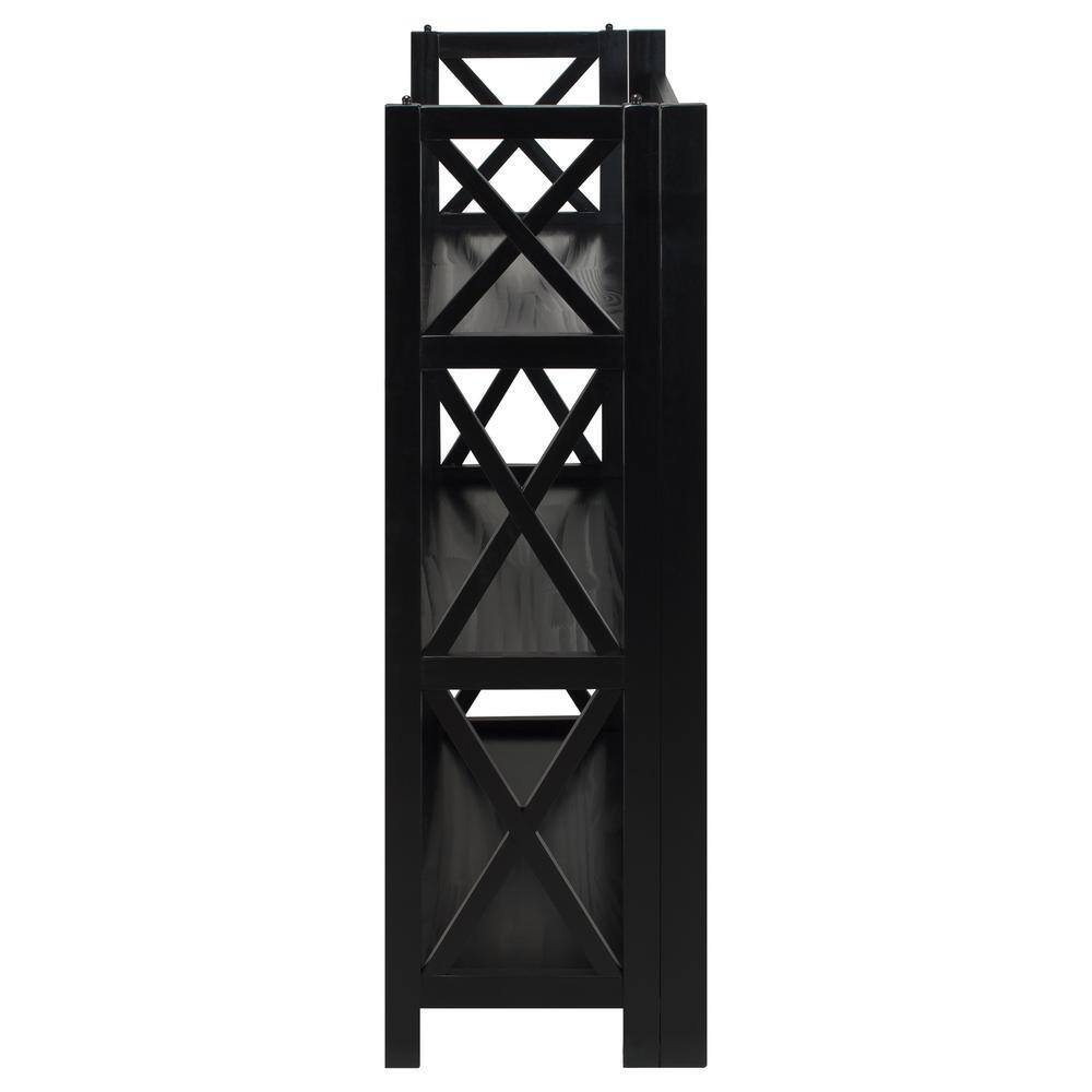 Modern Black Solid Wood 3-Shelf Stackable Bookcase with Doors