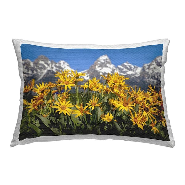 Stupell Industries Mountain View Flowers Multi-Color Rectangular Outdoor Throw Pillow