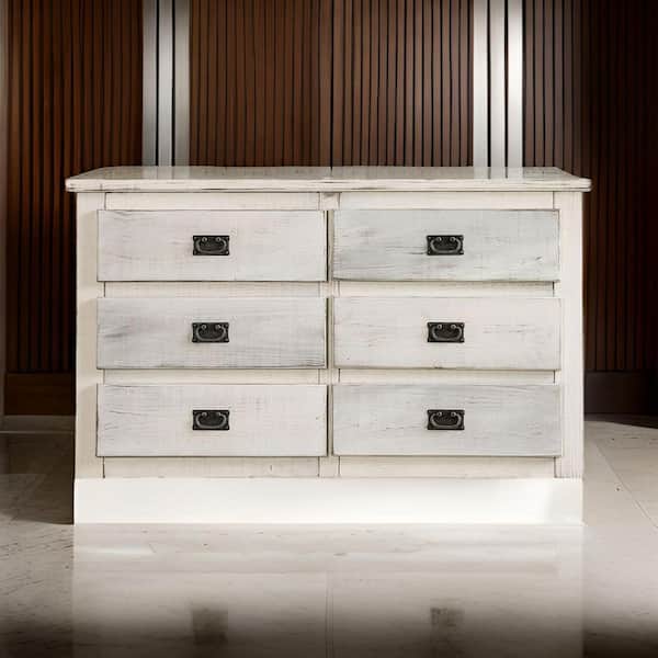 Benjara White 6-Drawer 53 in. Wide Dresser Without Mirror