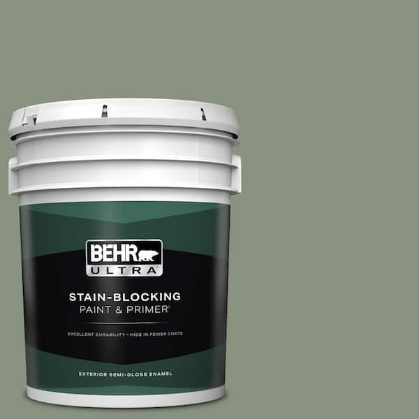 BEHR ULTRA 5 gal. #N390-5 Eucalyptus Wreath Semi-Gloss Enamel Exterior Paint & Primer