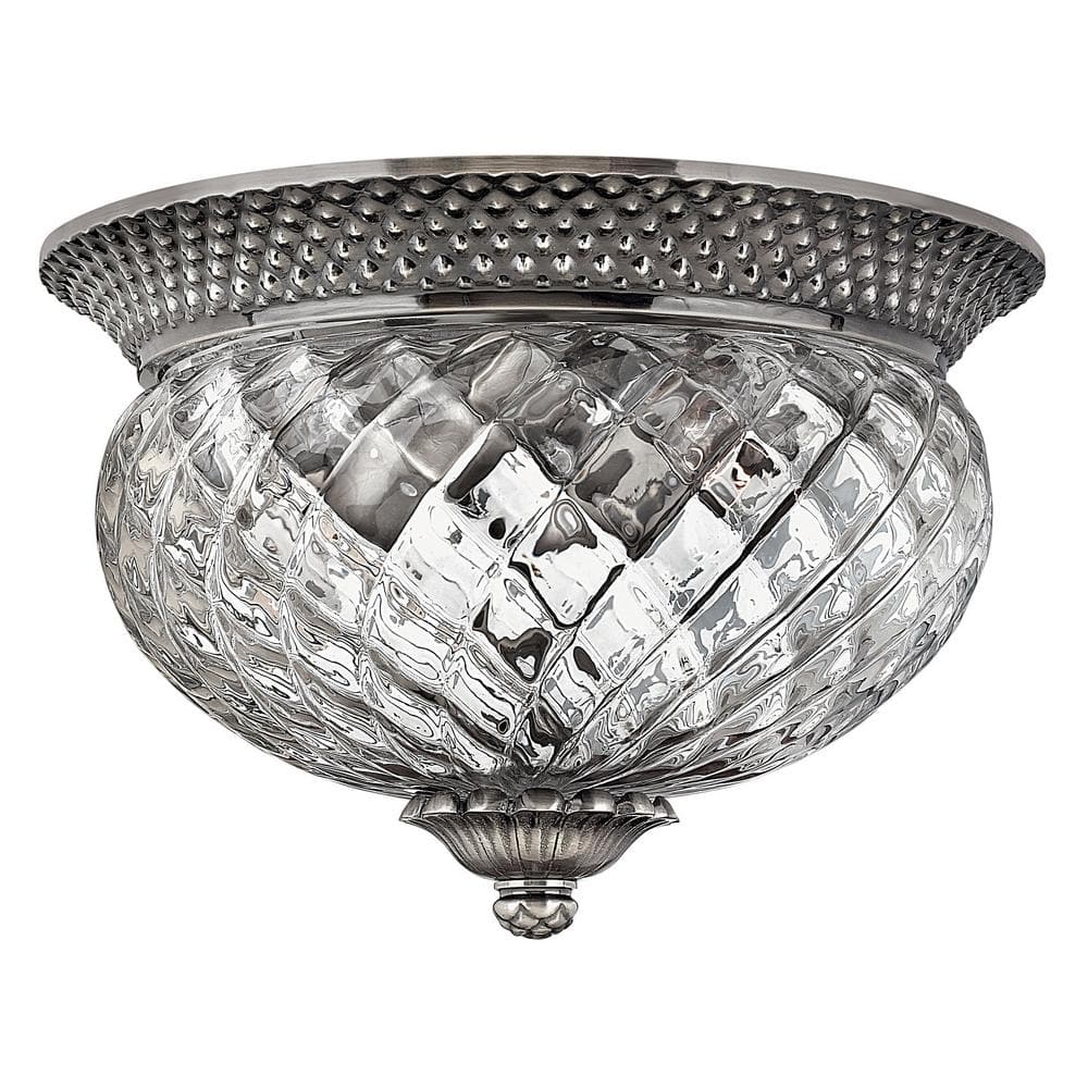 Polished Antique Nickel 2-Light Flush Mount with Clear Glass