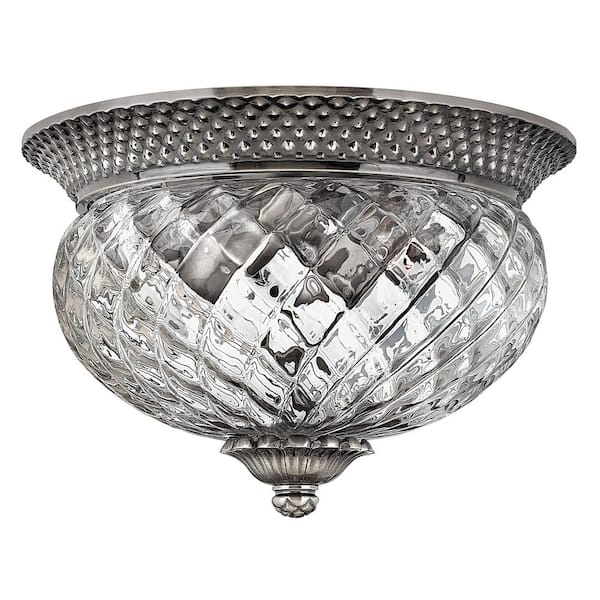 HINKLEY Plantation 12 in. 2-Light Polished Antique Nickel Flush Mount