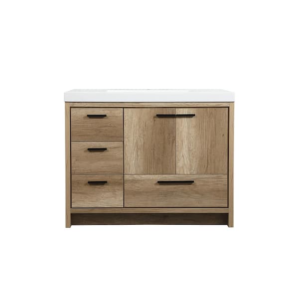 Unbranded Simply Living 42 in. Single Bathroom Vanity in Natural Oak with Resin Vanity Top in White