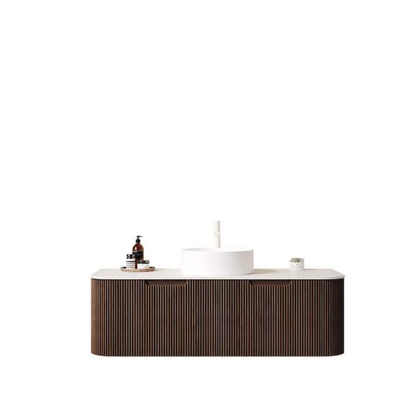 48 in. Wall-Mounted Dark Walnut Bath Vanity with White Solid Surface Top Pre-Assembled