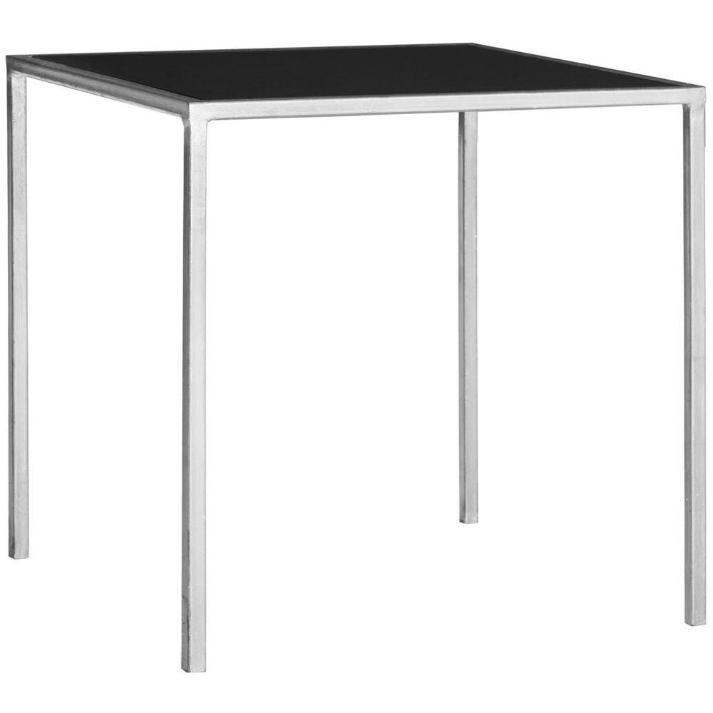 Kiley 18'' Square Black Glass & Silver Metal Accent Table