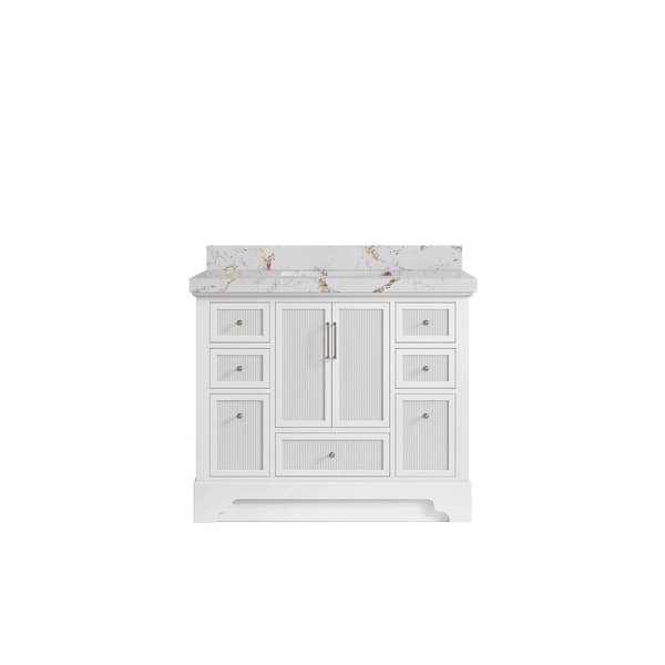 Willow Collections Alys 42 in. W x 22 in. D x 36 in. H Single Sink Bath Vanity in White with 2 in. Viola Gold Quartz Top