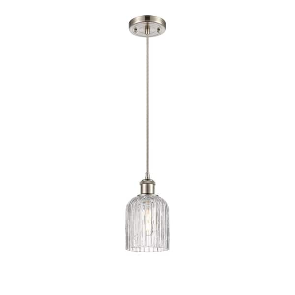 Bridal Veil 100-Watt 1-Light Satin Nickel Standard Mini Pendant Light with Clear Glass Shade, No Bulbs Included