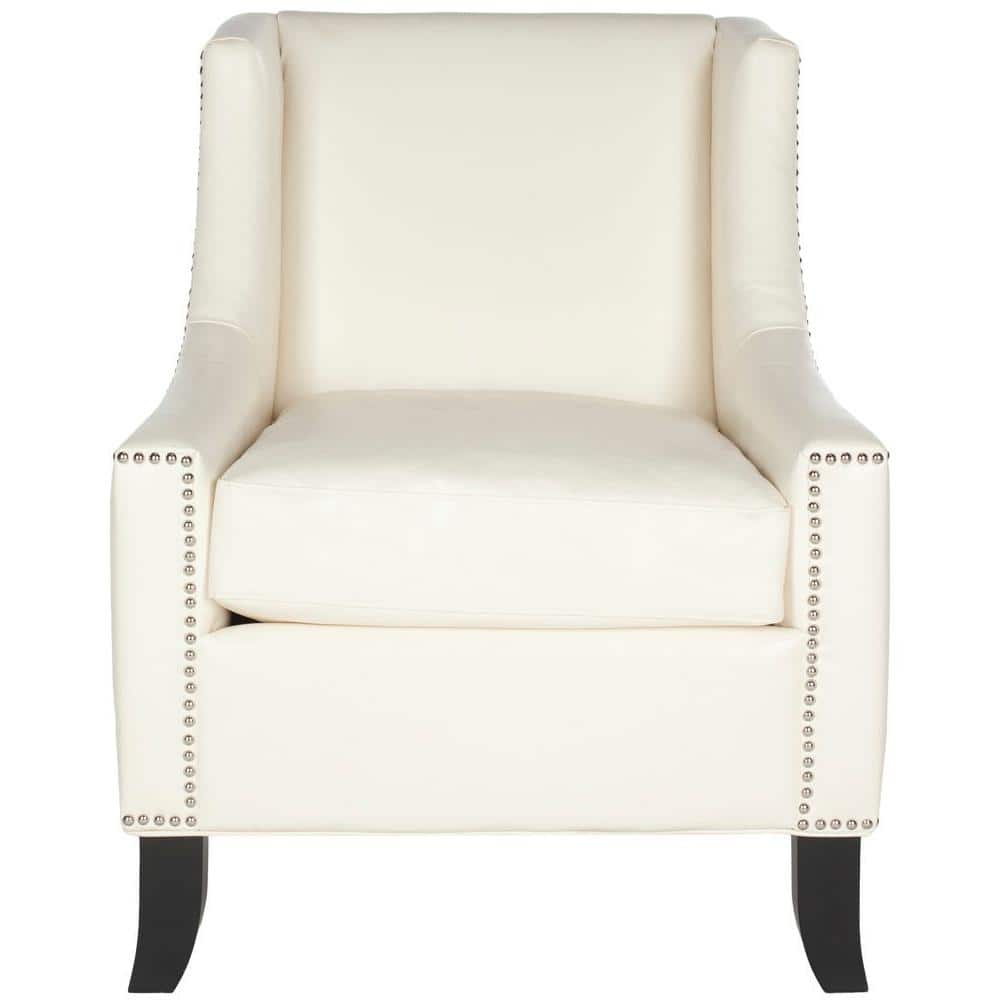 Contemporary White Faux Leather Arm Chair with Silver Nailhead Trim